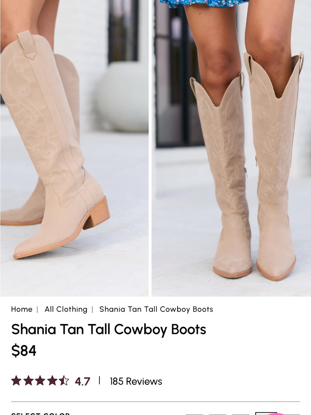 Shania Tan Tall Cowboy Boots